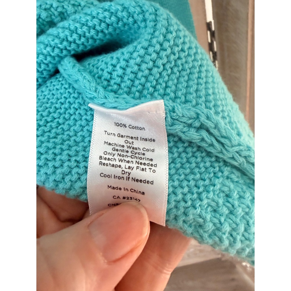 Talbots Aqua Blue Mixed Stitch Cotton Sweater Petite Medium Long Sleeve Button - Picture 4 of 6